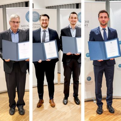 Josef Marksteiner (M.) wurde von der Tuba-Stiftung für sein Lebenswerk geehrt. Alex Hofer (l.) hielt die Laudatio. Die Urkunde nahm er von VR Patrizia Stoitzner (2.v.l.), Stiftungsvorstand Michael Fiegl (4.v.l.) und Rektor Gert Mayer (r.) entgegen. THEMA_Tuba25.jpg